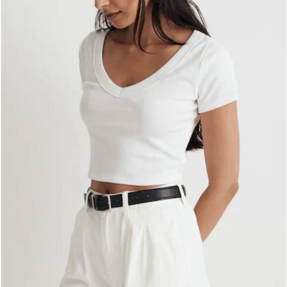 Madewell white ribbed bright side cropped tshirt size M - Picture 2 of 13